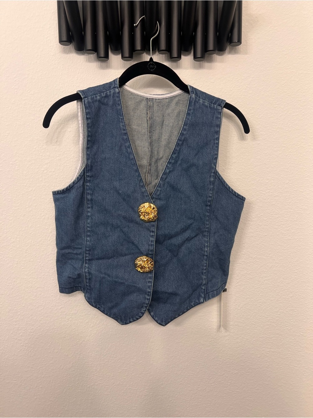 Commense Blue Denim Vest top with Gold Buttons